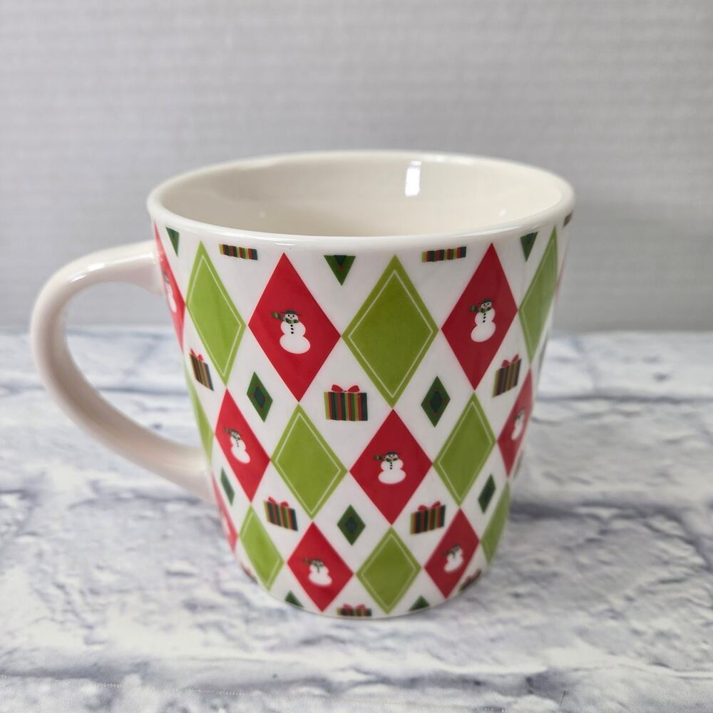 NWT Starbucks Barista 2003 Holiday 40s Wrapping Paper Coffee Mug Red Green 18 oz - Picture 3 of 11
